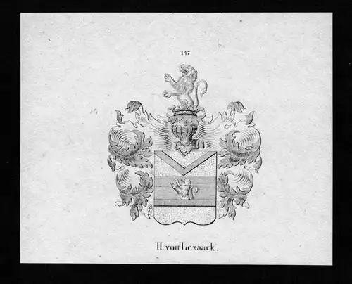 von Lezaaeck Wappen Adel coat of arms heraldry Heraldik Lithographie