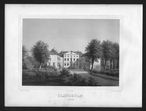 Clausholm slot Randers Jylland Jütland Danmark Litografi Lithographie