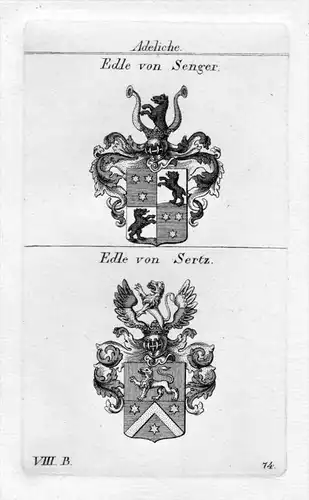 Senger / Sertz - Wappen Adel coat of arms heraldry Heraldik Kupferstich