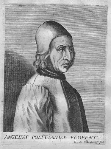 Agnolo Poliziano Humanist Portrait engraving acquaforte stampa incisione