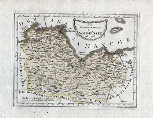 Das Departement der Nord Küsten Nr. 798 - Cotes d Armor Saint Brieuc Lamballe Lannion Dinan carte gravure map