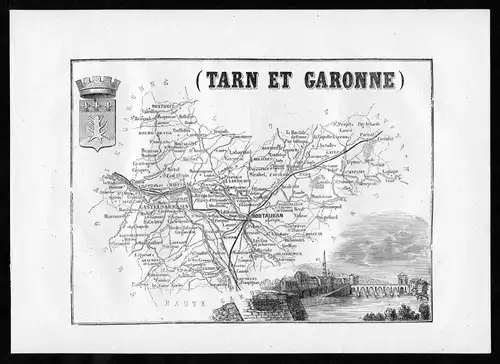 Tarn et Garonne - Montauban Frankreich France Departement Karte map Holzstich