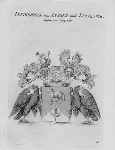 Lynker Lützenwik Wappen Adel coat of arms heraldry Heraldik Kupferstich