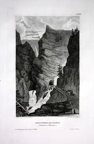 Gondo Galerie Alpen Simplonpass Schweiz Suisse engraving