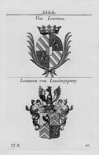 Leistner Lemmen Linsingspurg Wappen Adel coat of arms heraldry Kupferstich