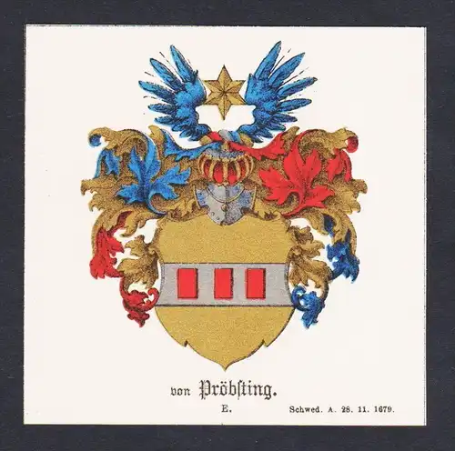 . von Pröbsting Wappen Heraldik coat of arms heraldry Chromo Lithographie