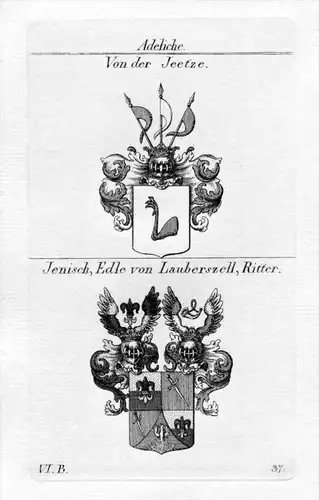 Von der Jeetze / Jenisch Lauberszell / Bayern - Wappen coat of arms Heraldik heraldry Kupferstich
