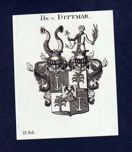 Herren von Dittmar Original Kupferstich Wappen coat of arms Heraldik