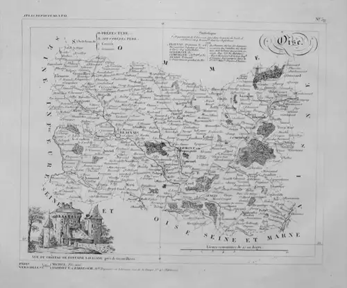 Departement Oise carte gravure Kupferstich Karte map France Frankreich