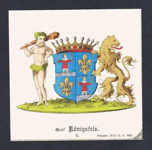 . von Königsfels Wappen Heraldik coat of arms heraldry Litho