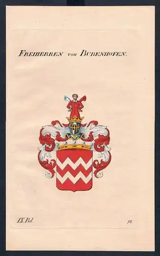 Freiherren von Bubenhofen Wappen Kupferstich Genealogie Heraldik crest