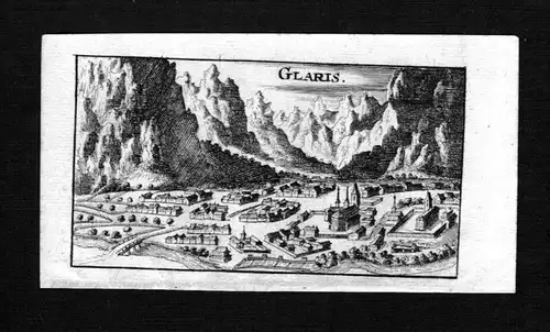 Glarus Gesamtansicht Schweiz Suisse gravure Kupferstich Riegel