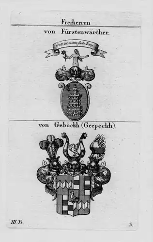 Fürstenwärther Geböckh Wappen Adel coat of arms heraldry Kupferstich
