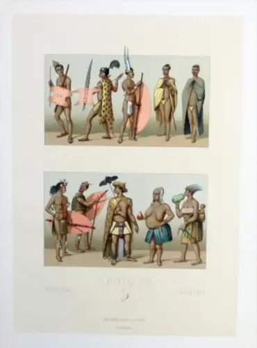 Afrika Africa Cafres costumes Trachten Lithographie lithograph