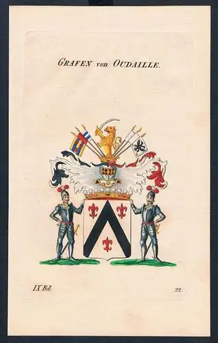 Grafen von Oudaille Wappen Kupferstich Genealogie Heraldik coat of arms