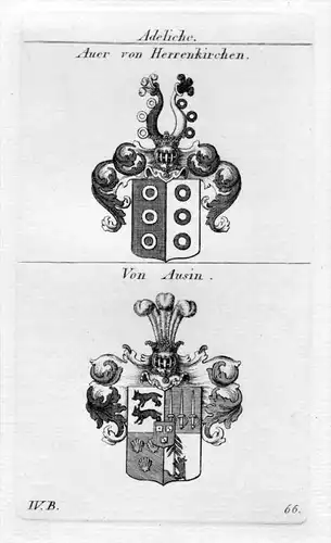 Auer Ausin - Wappen Adel coat of arms heraldry Heraldik Kupferstich
