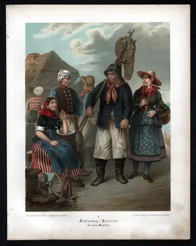 Schleswig-Holstein An den Küsten - original Farb-Lithographie - Bildgröße ca. 26 x 20 cm von Albert Kretsch