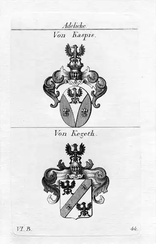 Von Kaspis / Von Kegeth / Bayern - Wappen coat of arms Heraldik heraldry Kupferstich