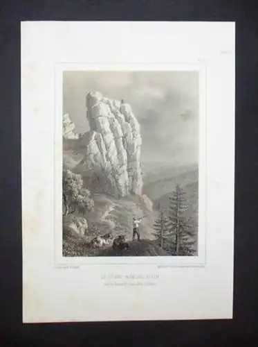 Wurzelstein Felsen Elsass Alsace Lithographie