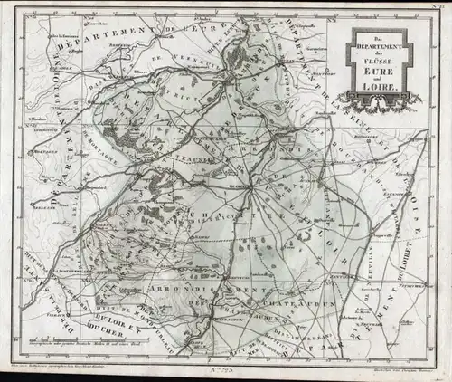 Das Departement der Flüsse Eure und Loire - Eure-et-loire Chartres Bonneval Dreux - carte gravure map Karte e