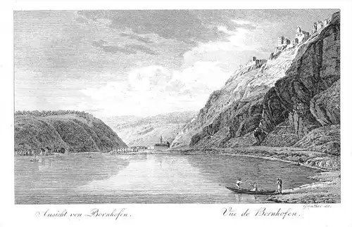 Bornhofen Kamp Rhein Gesamtansicht  etching