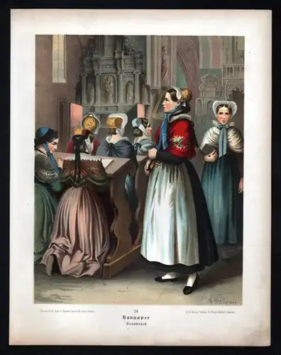 Hannover Osnabrück - original Farb-Lithographie - Bildgröße ca. 26 x 20 cm von Albert Kretschmer (1825-1891