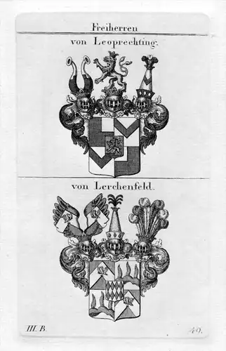 Leoprechting Lerchenfeld - Wappen Adel coat of arms heraldry Heraldik Kupferstich
