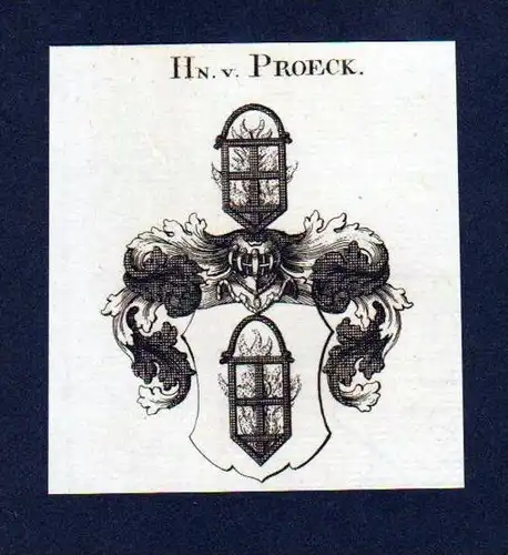 Herren von Proeck Original Kupferstich Wappen engraving Heraldik crest