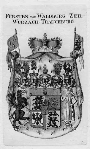 Waldburg Zeil Wurzach Wappen Adel coat of arms Heraldik crest Kupferstich