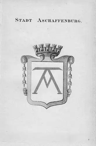 Aschaffenburg Wappen Adel coat of arms heraldry Heraldik Kupferstich