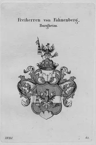 Fahnenberg Burgheim Wappen Adel coat of arms heraldry Heraldik Kupferstich