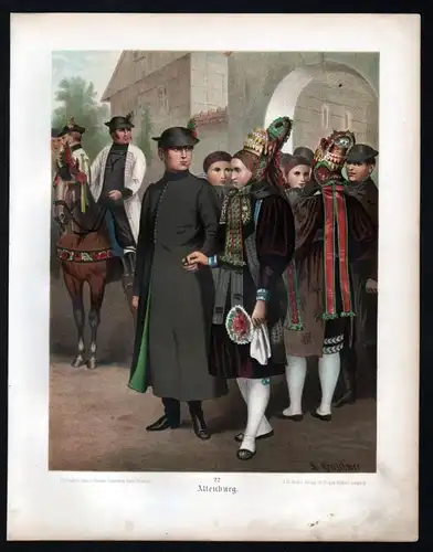 Altenburg - original Farb-Lithographie - Bildgröße ca. 26 x 20 cm von Albert Kretschmer (1825-1891) auf Kuns