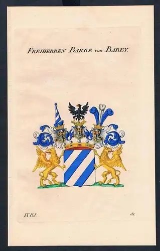 Freiherren Barre von Barey Wappen Kupferstich Genealogie Heraldik crest