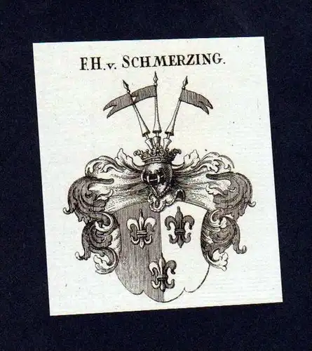 Freiherren von Schmerzing Kupferstich Wappen engraving Heraldik crest