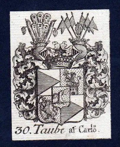 - Taube af Carlö Wappen vapen coat of arms Heraldik Genealogie Kupferstich