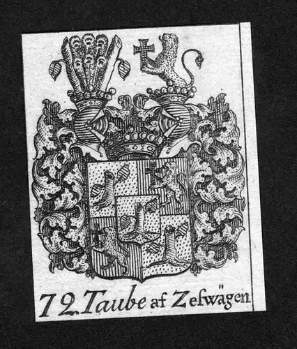 Taube af Zeswägen Wappen vapen coat of arms Genealogie Heraldik Kupferstich