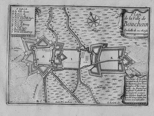 Plan de la Ville de Bouchain - Bouchain Nord Hauts-de-France fortification Fortifikation gravure engraving