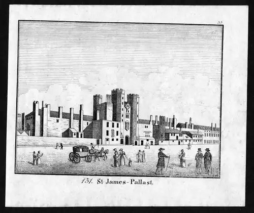 St James's Palace view England Great Britain Lithographie