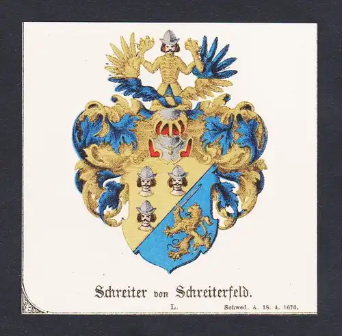 . Schreiter Schreiterfeld Wappen Heraldik coat of arms heraldry Litho