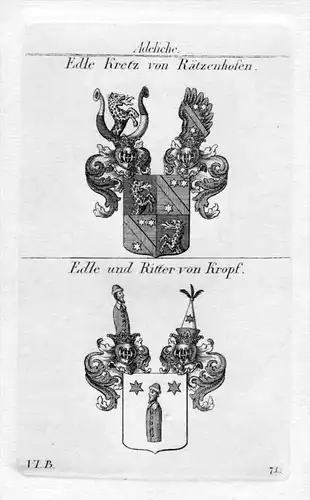 Kretz Rätzenhofen / Ritter von Kropf / Bayern - Wappen coat of arms Heraldik heraldry Kupferstich
