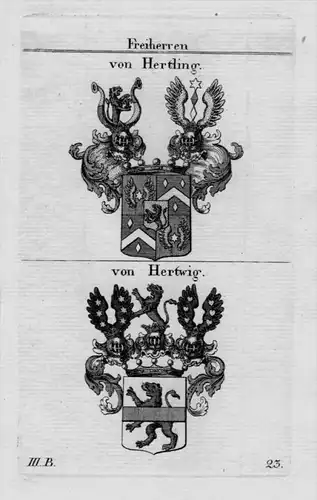 Hertling Hertwig Wappen Adel coat of arms heraldry Heraldik Kupferstich