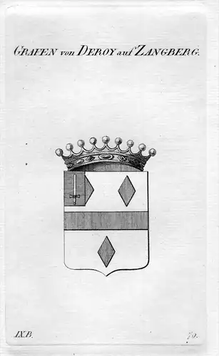 Deroy / Zangberg - Wappen Adel coat of arms heraldry Heraldik Kupferstich