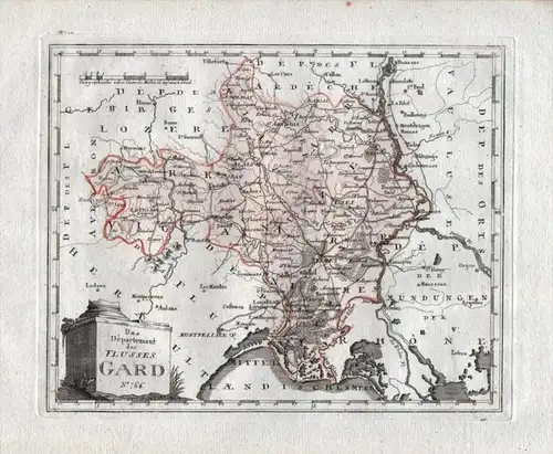 Das Departement des Flusses Gard Nr. 766 - Gard Nimes Anduze Ales Uzes - carte gravure map Karte engraving.