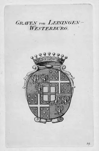 Leiningen-Westerburg Wappen Adel coat of arms heraldry  Kupferstich