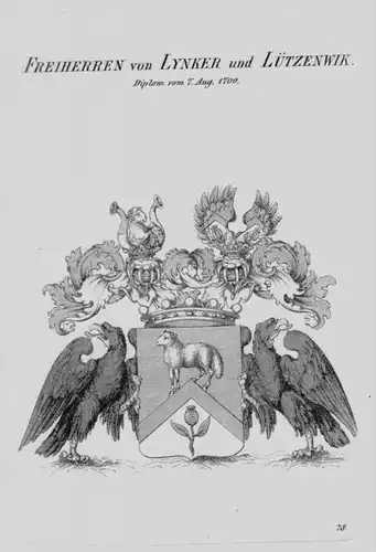 Lynker und Lützenwik Wappen Adel coat of arms heraldry  crest Kupferstich