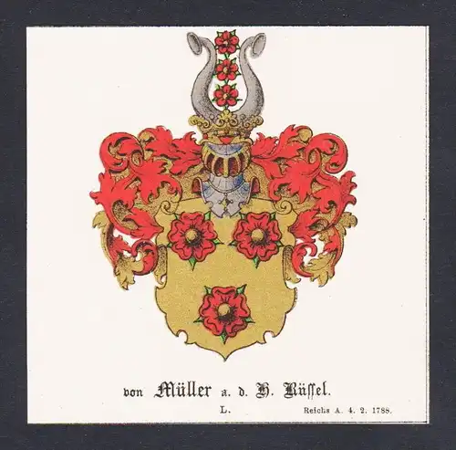 . Müller Rüssel Wappen Heraldik coat of arms heraldry Chromo Lithographie