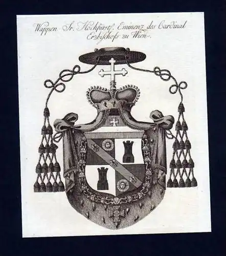 Kardinel Erzbischof zu Wien Kupferstich Wappen