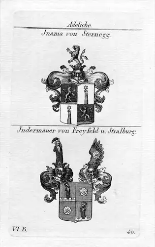 Inama Sternegg / Indermauer Freyfeld Stralburg - Wappen coat of arms Heraldik heraldry Kupferstich