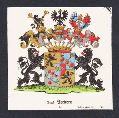 . Graf Sievers Wappen Heraldik coat of arms heraldry Lithographie