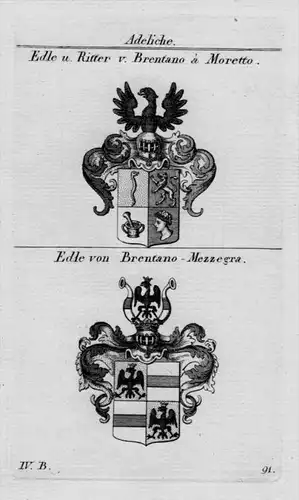 Brentano Moretto Wappen Adel coat of arms heraldry Heraldik Kupferstich